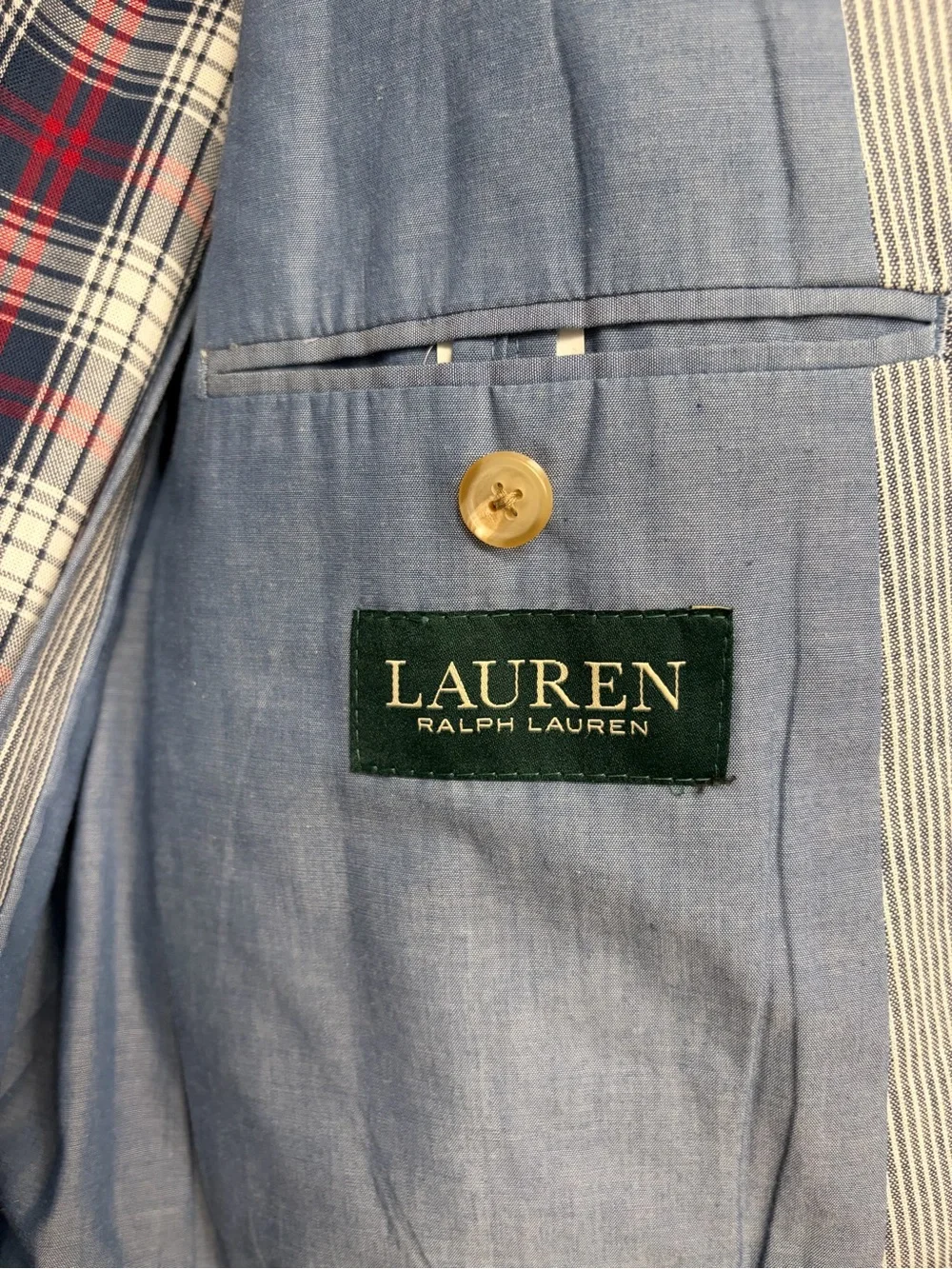 Ralph lauren 100% cotton blue blazer sport coat 42L pinstripe